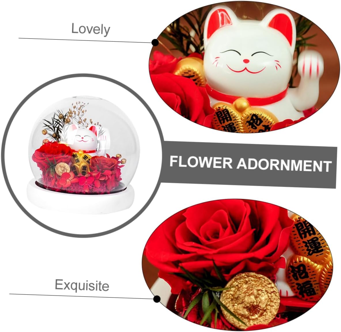 1pc Eternal Flower Rose Glass Dome Cat Adornment Creative Preserved Flower Box for Christmas Valentine Day and Special Occasions Unique Floral Decor