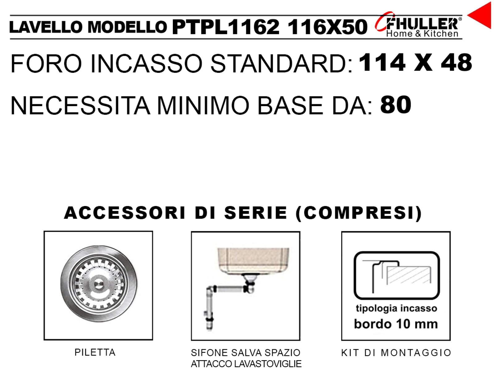 Fregadero empotrado 2 senos 116 cm negro