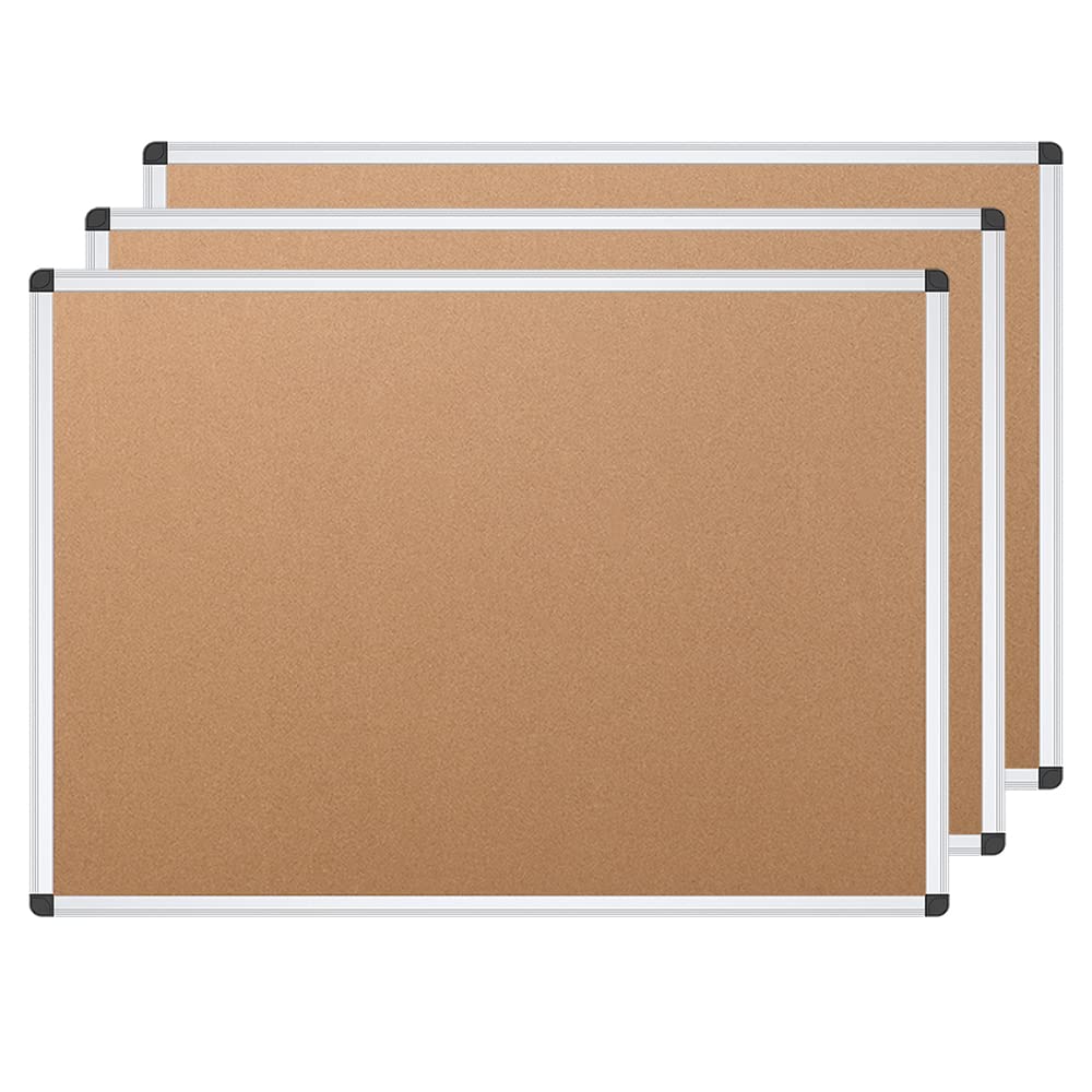 VIZ-PRO Kork-Pinnwand, 61 x 45 cm, 3 Stück, silberfarbener Aluminiumrahmen