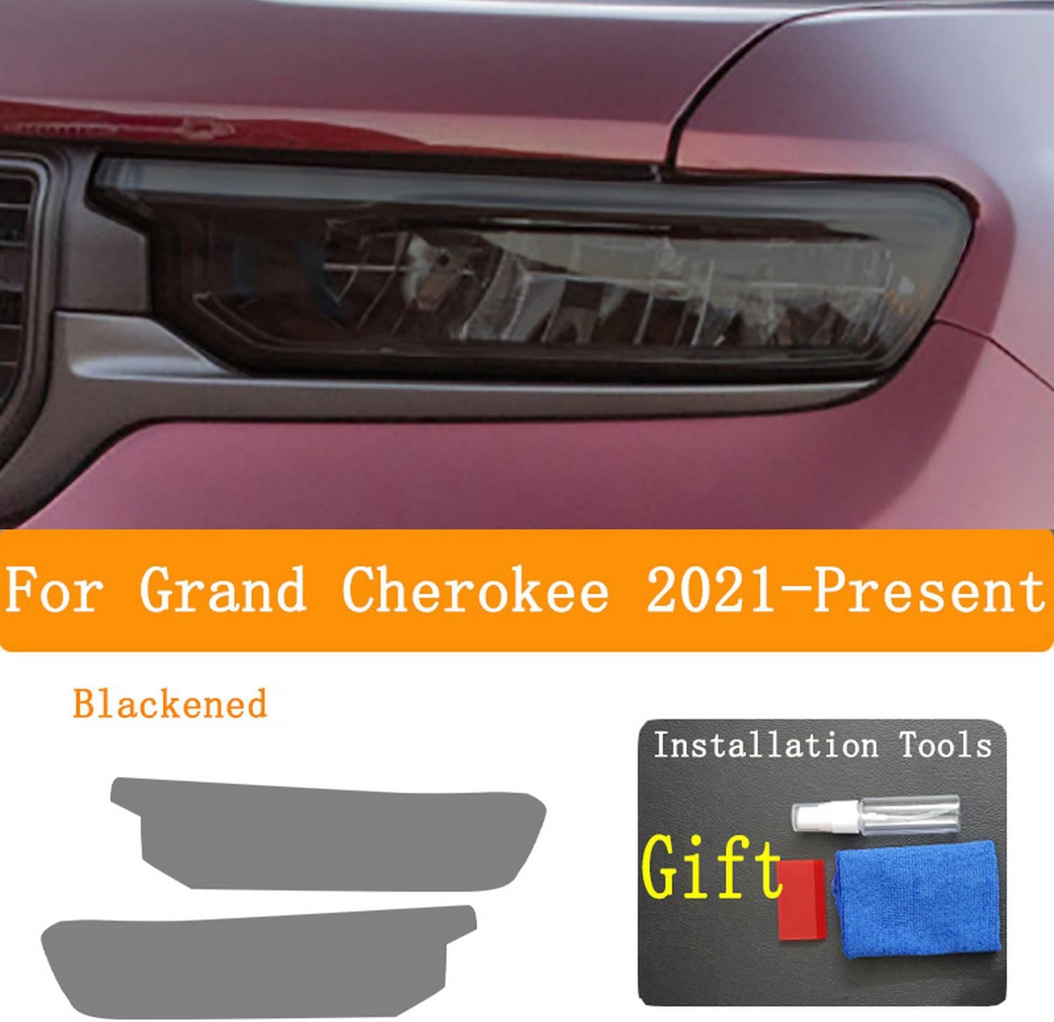 JCAKES Car Headlight Protective Film Headlamp Restoration Transparent Black TPU Sticker，for Grand Cherokee 2021-2023 Accessories