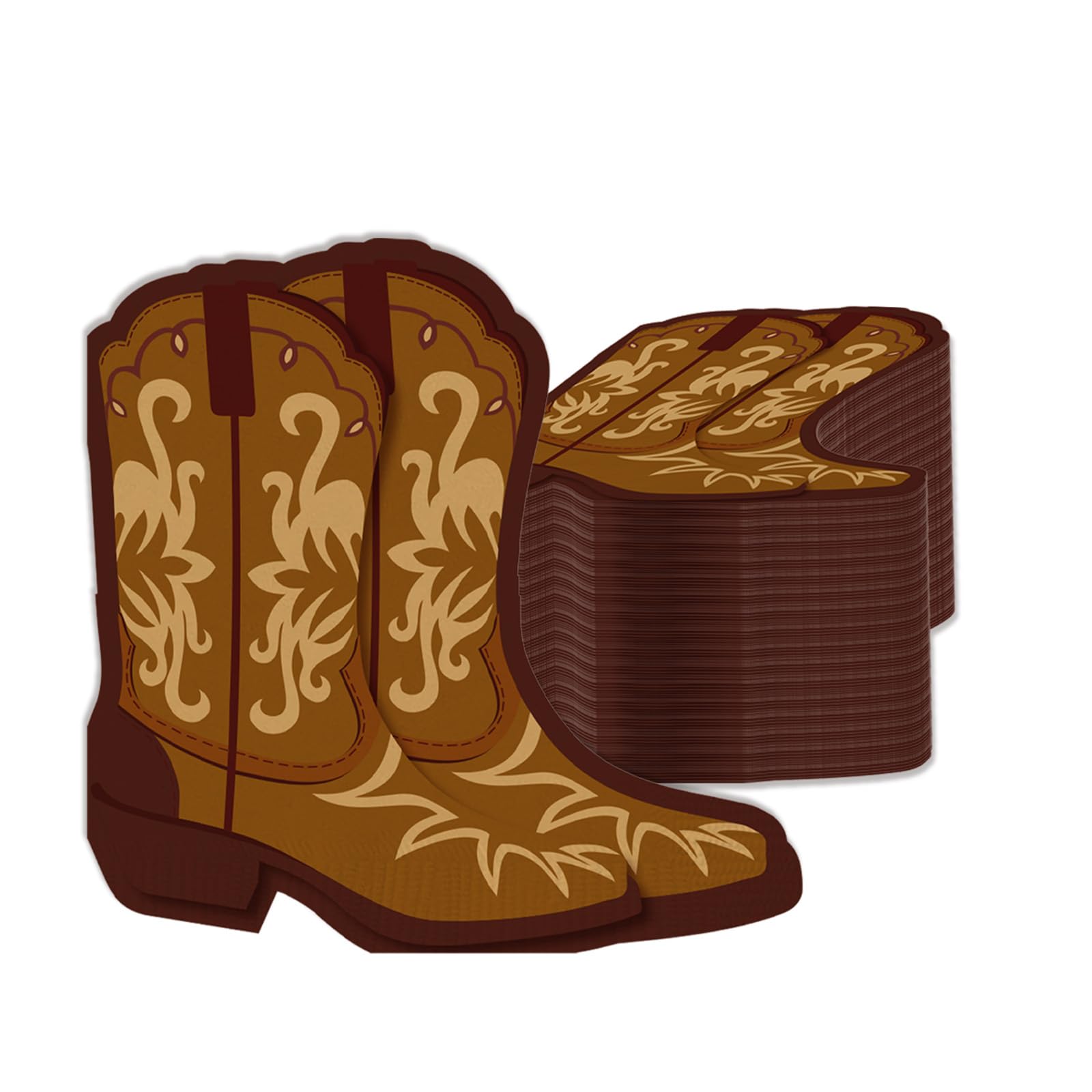 Photo 1 of 100pcs Cowboy Boot Napkins? – Western Cowgirl? Decorative Paper Napkins? for Baby Shower, Rodeo, Birthday, Lunch Dinner, Table Decor, Party Favors (Brown)