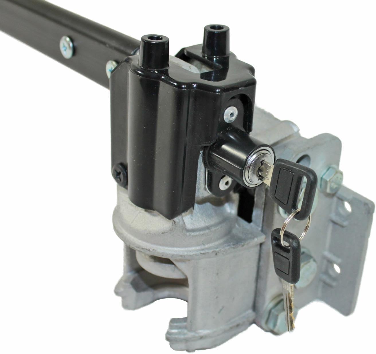 Close-up of Menabo Race 3 tow bar coupling mechanism with key lock