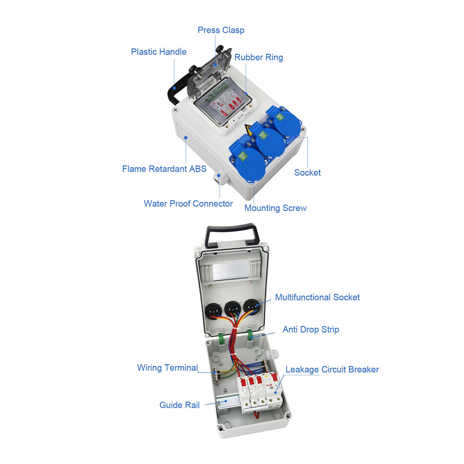Walfront Caja Eléctrica del Disyuntor a Prueba de Agua para los Emplazamientos de la Construcción de las Fábricas IP44-67 Material Industrial de la PC de la Prueba del Impacto de la Caja