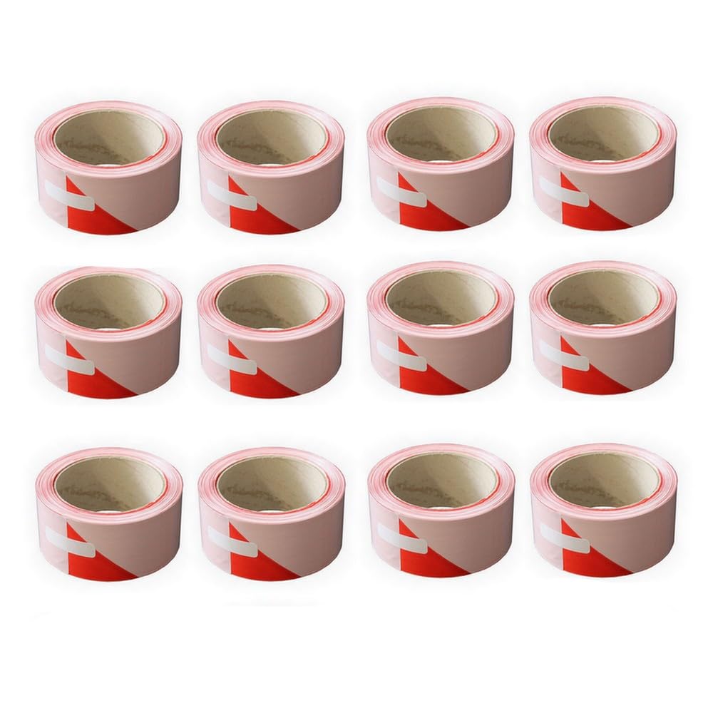 SOPPEC - Ruban de signalisation - Lot de 12 bandes de chantier 50 mm x 100 m - Rouge et Blanc -