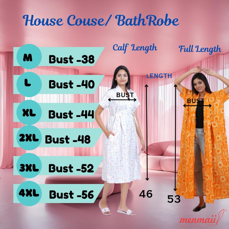 Image of MENMAII Housecoat /Bathrobe[L-4XL] - Full Open Multipurpose Night Gown -a Kind of Adaptive Clothing with Pocket for Women |Full /Calf Length Cotton