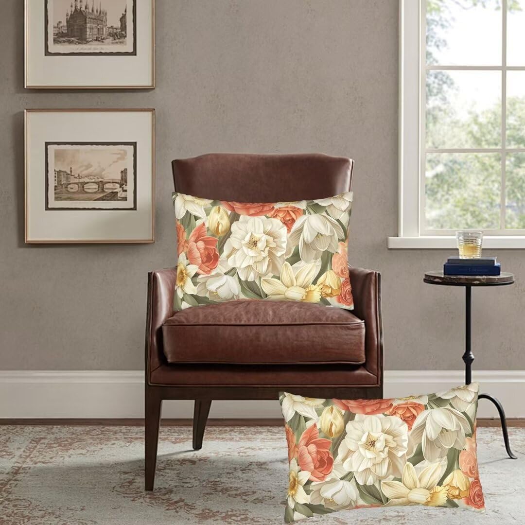 Throw Pillow Covers 24x35 Inch Pillow Covers Set of 2 Couch Pillows for Living Room, Flower Throw Pillows, Soft Accent Pillows Rectangular Decorative Pillows for Bed Sofa Farmhouse Decor, Spring J36
