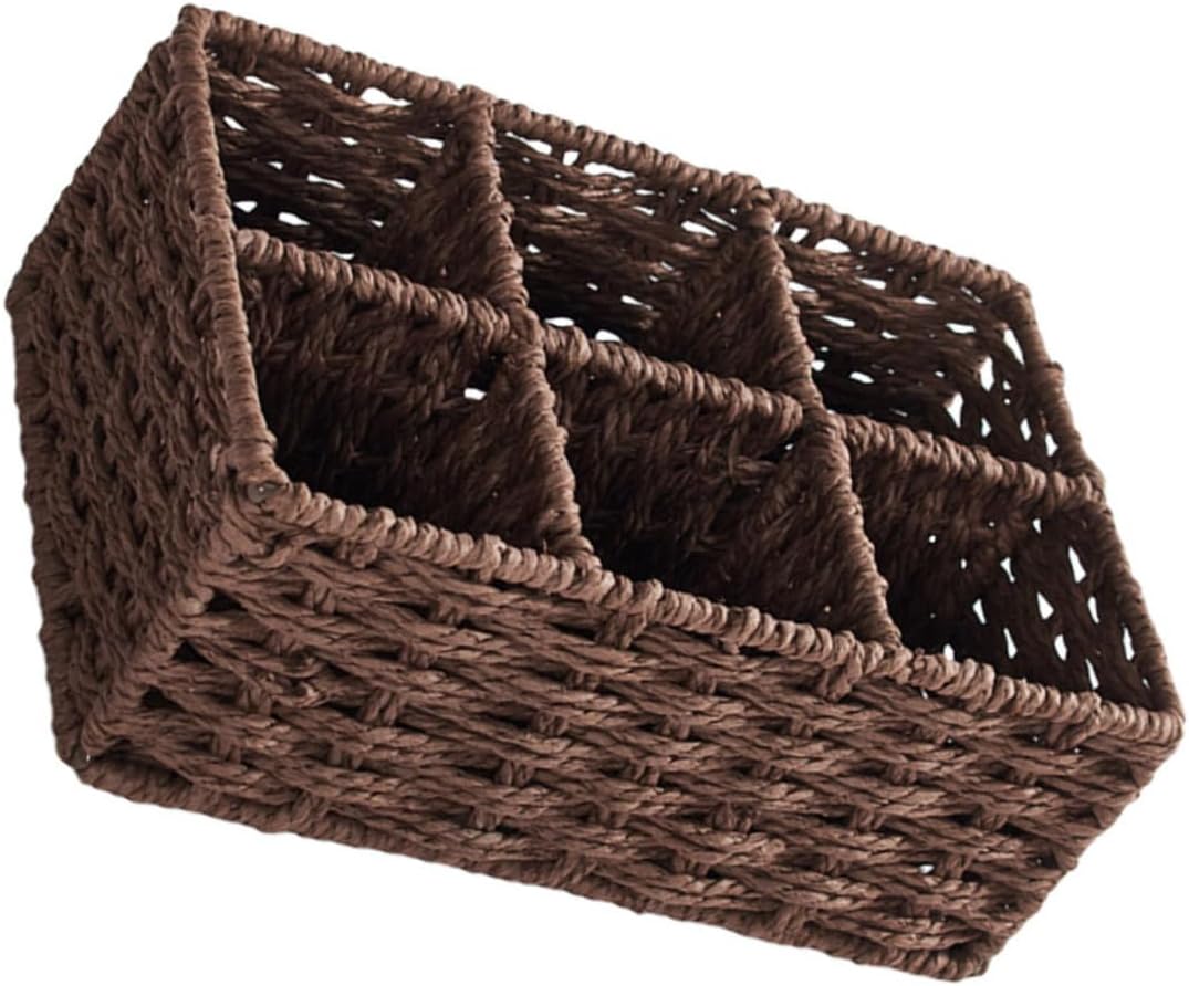 Rectangular Compartment Woven Basket Creative Organizer for Desktop Sundries Cosmetics and Remote Controls Multi-Purpose Storage Bin for Home and Office