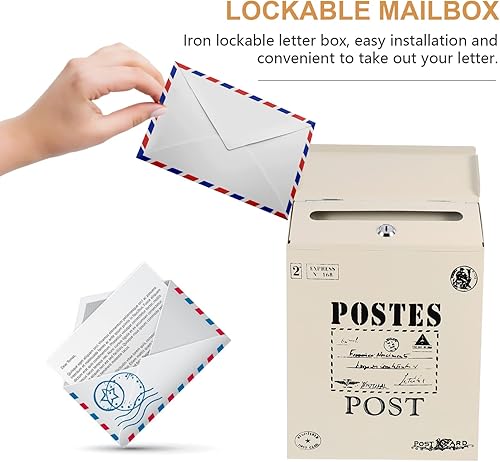 Miniatura 7 de Homoyoyo Buzón de caída para colgar en la pared caja para colgar en el hogar correo postal con decoración de hierro habitación de pago pared de