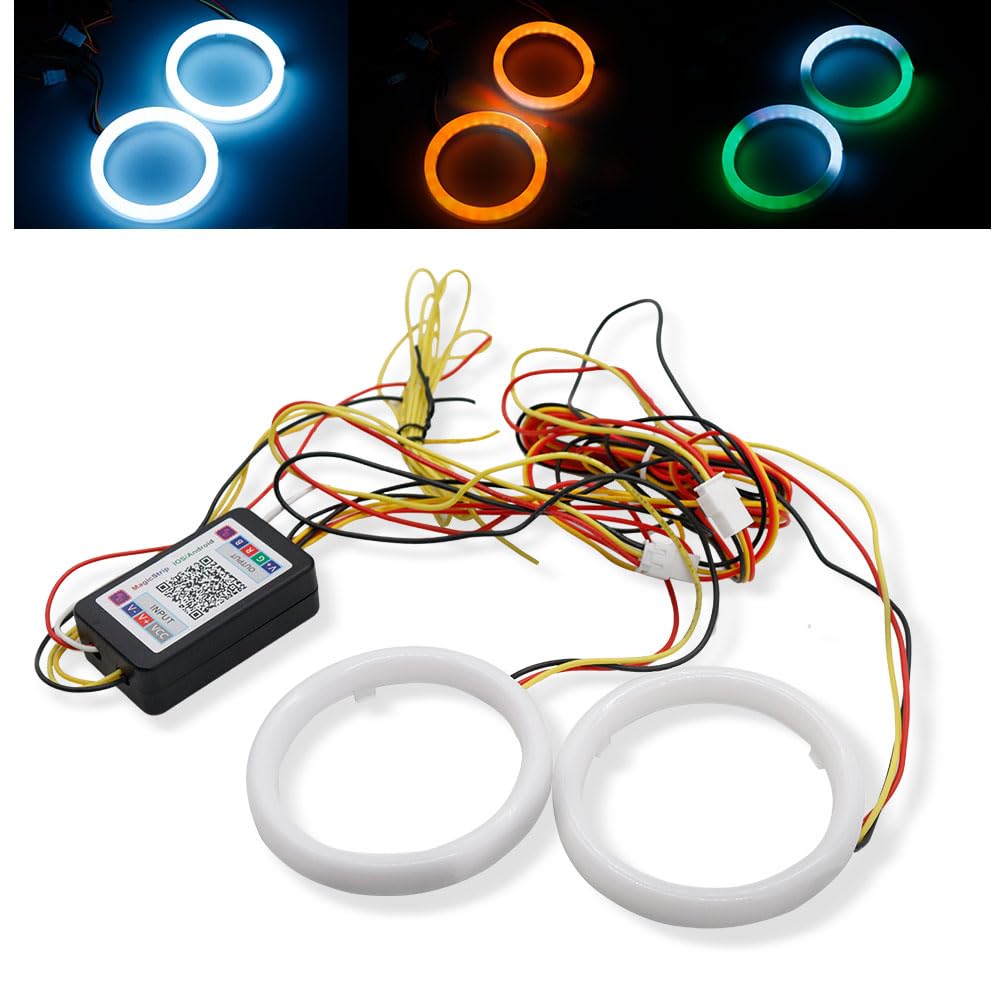 YSY 1Set 60mm RGB with Amber Turn Signal Angel Eyes LED Halo Rings for Car Headlight Lamp Daytime Running Light Mobile App Control (60mm)