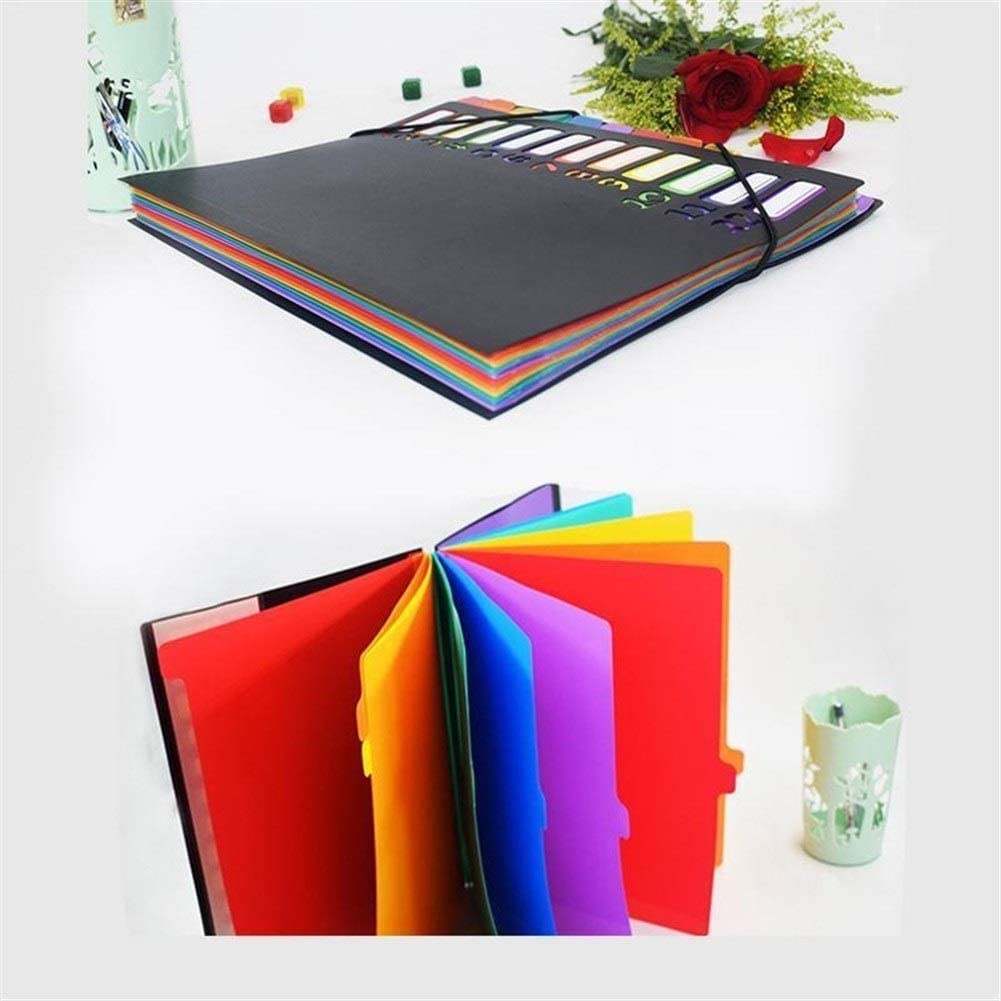 Mappe Schnellhefter Aktenordner A4-12 Pocket Expanding Project Sortierer Hochleistungs-Kunststoff-Multi-Pocket-Regenbogen-Datei Ordner Organizer Buchstabe Speicherversorgungsordner Sammelmappe
