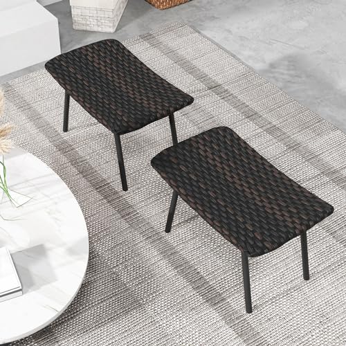 Tangkula 11805BN-NP Set Of 2 Patio Ottomans, Multipurpose Rattan Ottomans W/Padded Quick Dry Foam & Heavy-Duty Metal Legs, Outdoor Wicker Footrest Extra Seating thumb #6