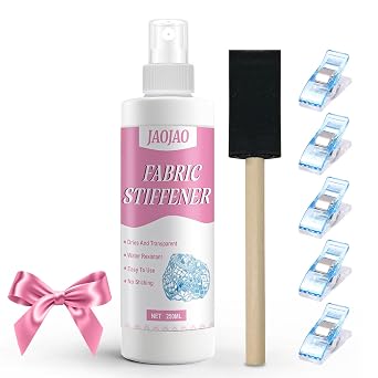 JAOJAO Stiffen Quick Fabric Spray, Fabric Stiffener Spray -250ml Fast-Drying, Dries Clear Liquid Starch for Crafts, Hats, Crochet & All Fabrics - Non-Toxic & Washable Stiffen Quick Formula
