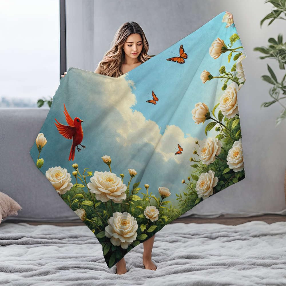 Couverture chauffante en flanelle douce au motif floral élégant