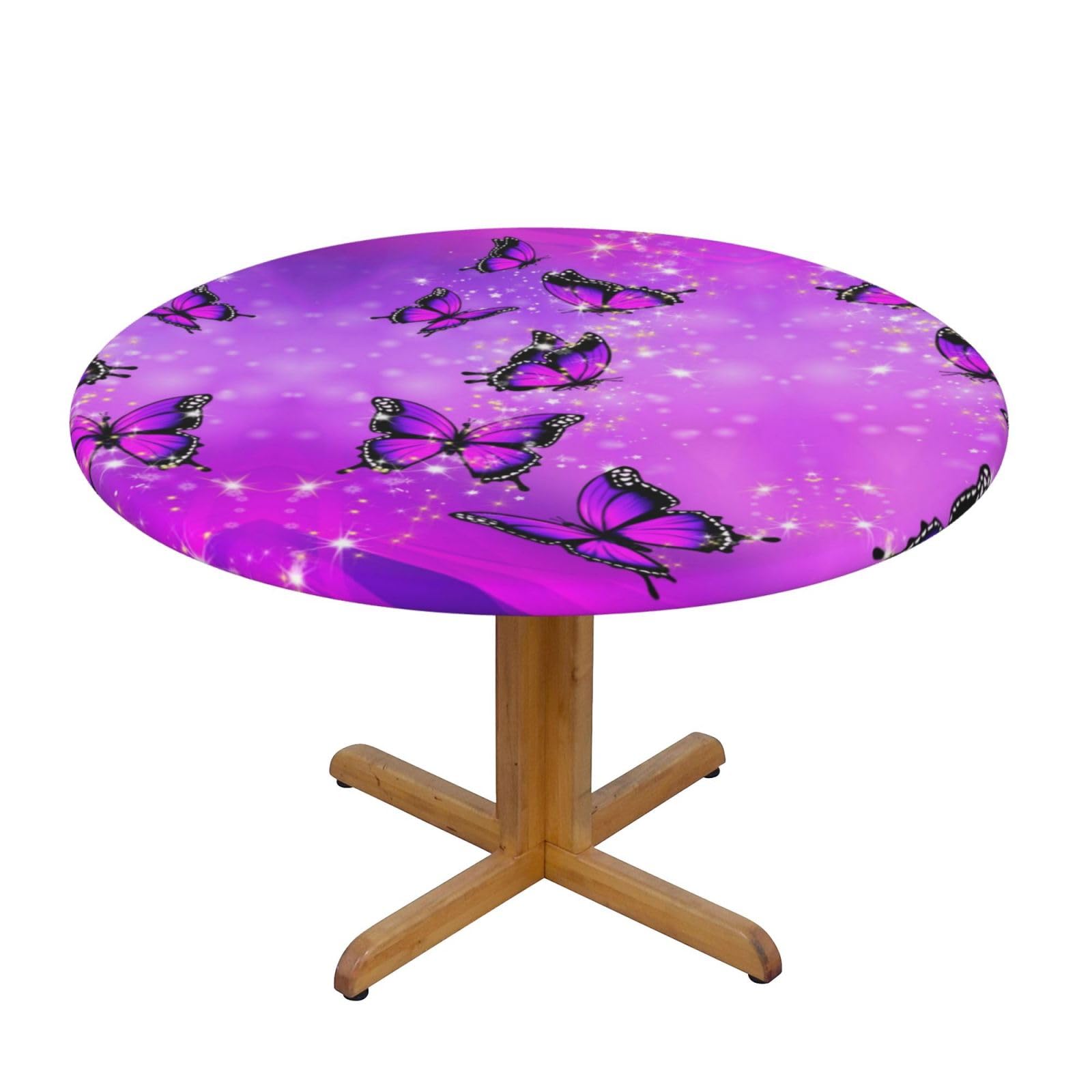 ESNAIUVCD butterfly print Waterproof Round Tablecloth,Outdoor Table Cloth with Elastic Edged, Elastic Tablecloth Wipeable, Garden Table Cloth Suitable for sizes 90cm-140cm