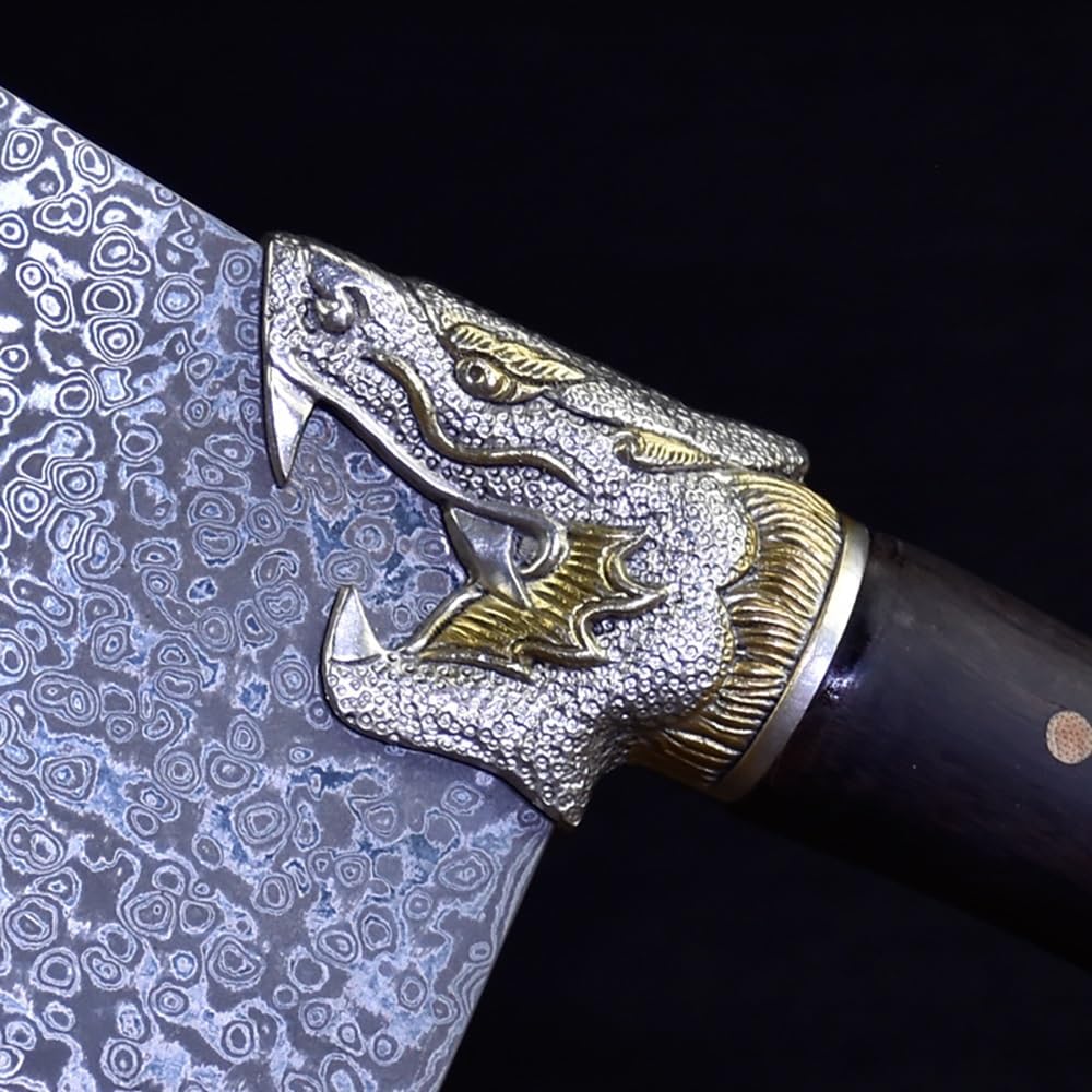 Meat Cleaver,Cleaver Knife 8 Inch VG10 Damascus Kitchen Slicing Knife Chinese Chef Knife Ebony Handle Ancient Copper Gilded Silver Round Head, LAMAJIGA5844
