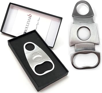 Cigar Cutter Stainless Steel Doble Blades 2 Fingers Handle Side