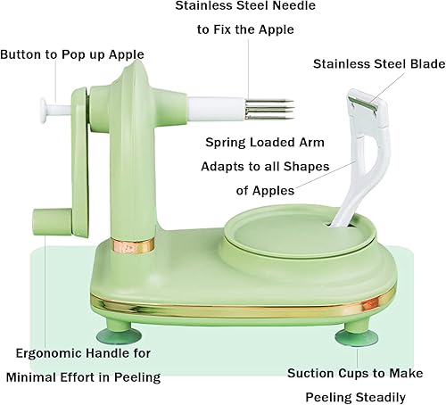 Miniatura 2 de Pelador de manzanas, pelador de pera con descorazonador y rebanador de manzana de 8 cuñas, 2 cuchillas de acero inoxidable, cepillo de limpieza y