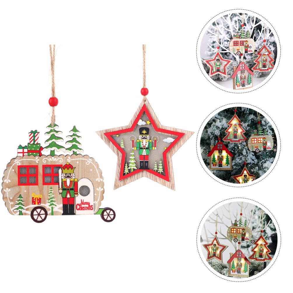 2 Pezzi Albero di Natale in Legno Ornamenti appesi a Forma di Stella per Auto schiaccianoci abbellimento Albero Topper c