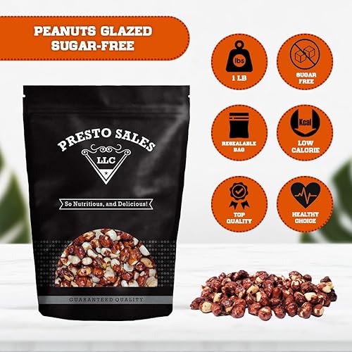 Miniatura 3 de Presto Sales Cacahuetes glaseados sin azúcar, delicioso y permanece delgado, nunca adivinarás que no tienen azúcar, empaquetado en una bolsa