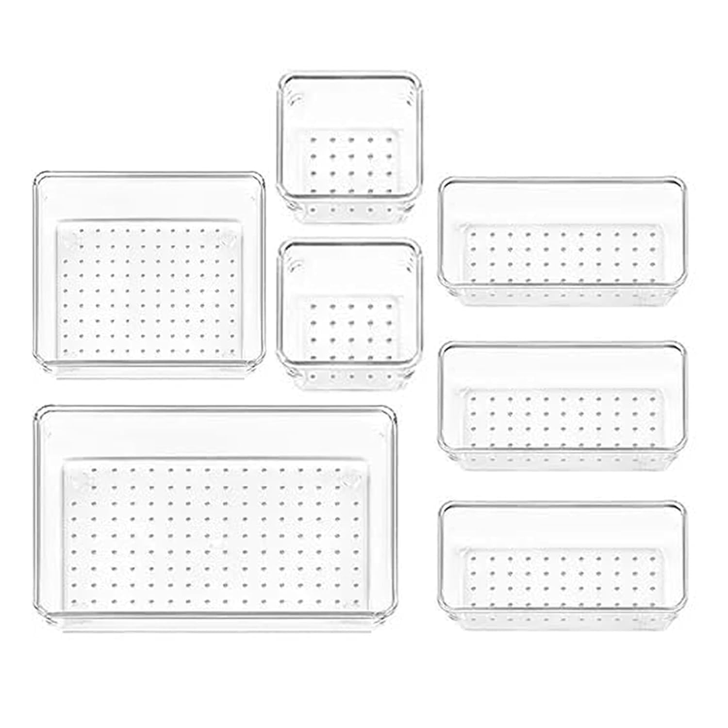 INKULTURE Drawer Organizer Storage Bins with Various Size for Kitchen, Office, Bathroom, Vanity Makeup Organiser | Set of 07 Pcs | Clear