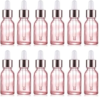 Pink Glass Dropper Bottles,12 Pack Essential Oil Dropper Bottels Perfume Sample Bottles Cosmetic Container Empty Bottles With Glass Eye Dropper (15ml)