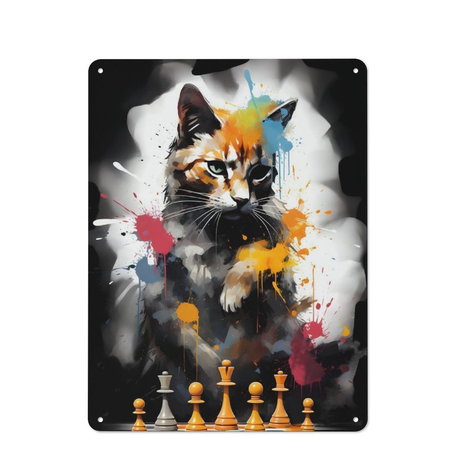 Junmoney Cat Chess Master Retro Metal Wall Decor 40X30cm, Decorative Tin Plaque For Pub, Home Bar, Shed Or Man Cave