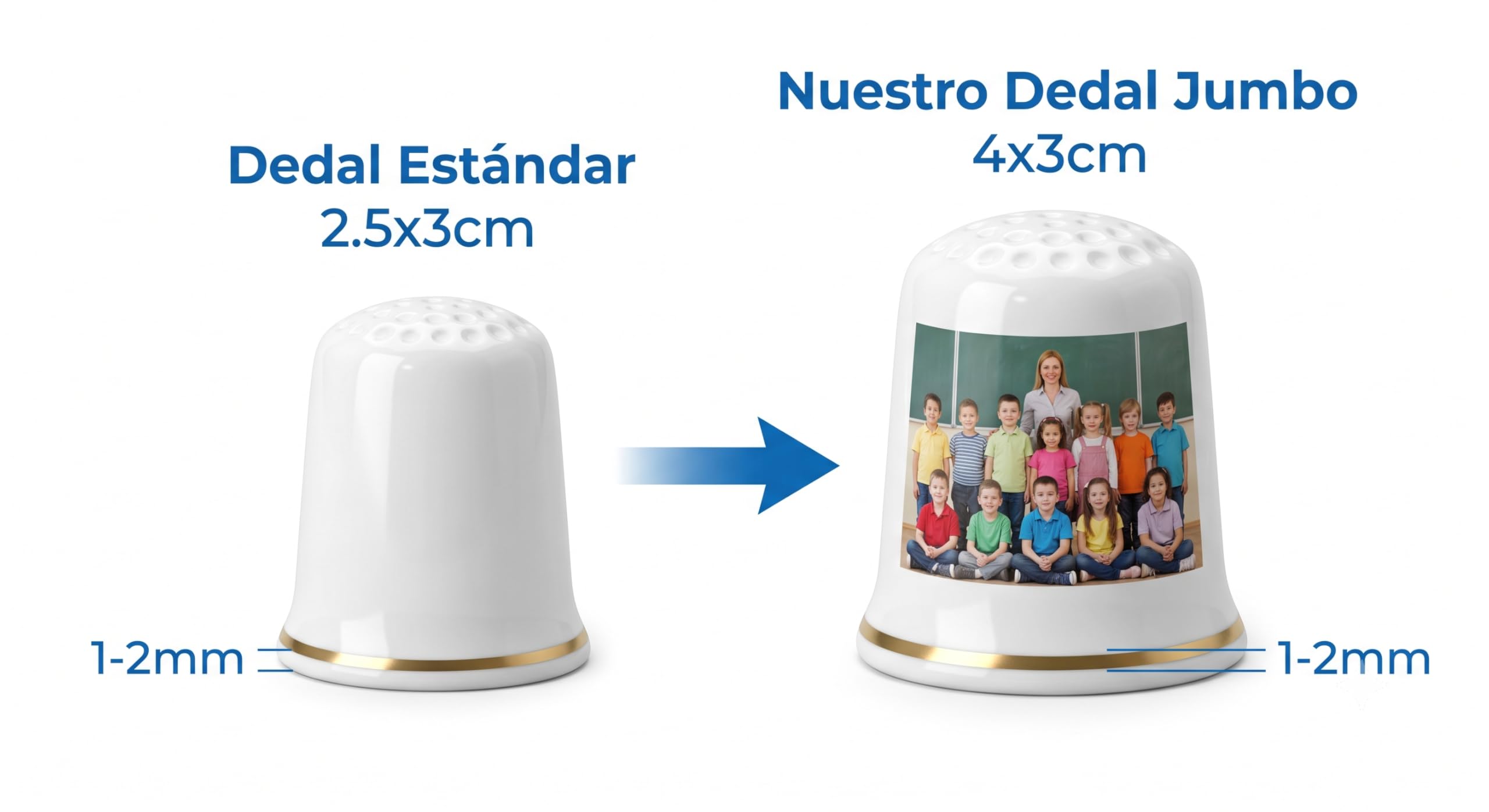Pack 24 Dedales Cerámicos Jumbo Personalizados | Regalo Profesora Fin de Curso con Foto | Detalle Graduación Comunión Boda Invitados | Impresión UV 4x3cm Souvenir Original | Mayor y Filo Dourado