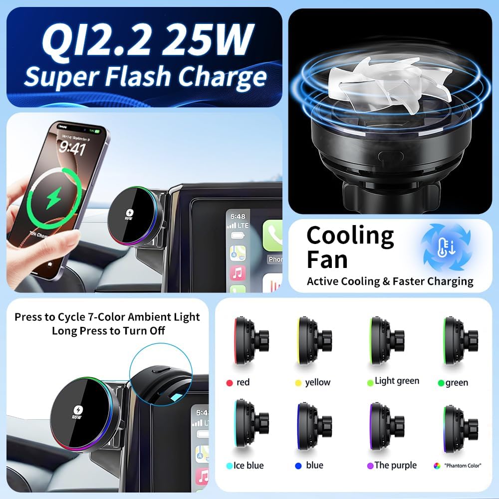 Qi2.2 Max 25W Fast Wireless Car Charger Phone Holder for Toyota Corolla 2020-2026 and Corolla Cross 2022-2026 [8-inch Screen] Auto Accessories Magnetic Cell Phones Mount Compatible with MagSafe