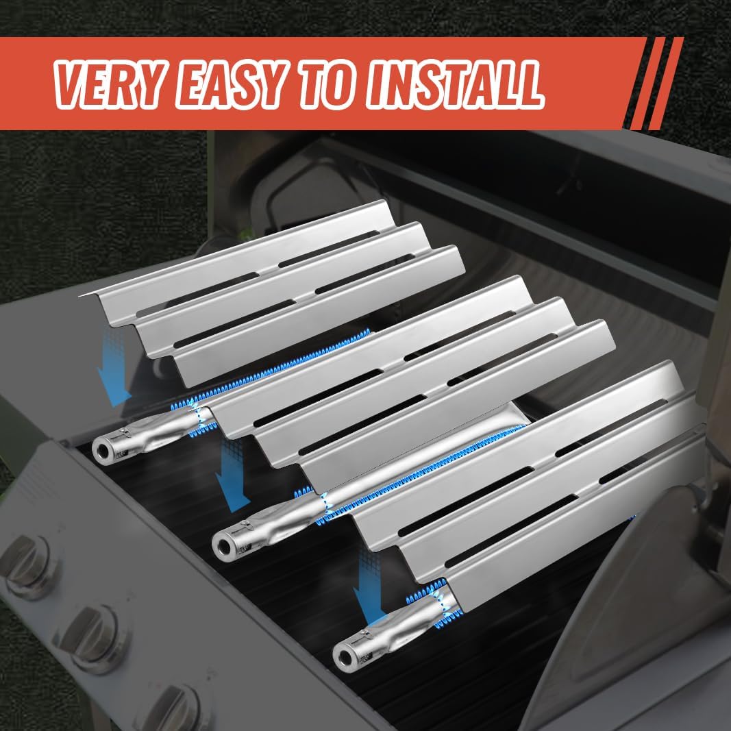 Grill Replacement Parts for Napoleon LEX485/605/730 LE LD485 Series Grills S81001, 4 Pack Grill Burner and Heat Plates, Stainless Steel (Burner and Heat Plate-4)