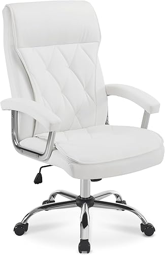 BarberPub Silla de oficina ergonómica con altura ajustable, moderna silla giratoria de piel sintética con respaldo cómodo y ruedas giratorias para