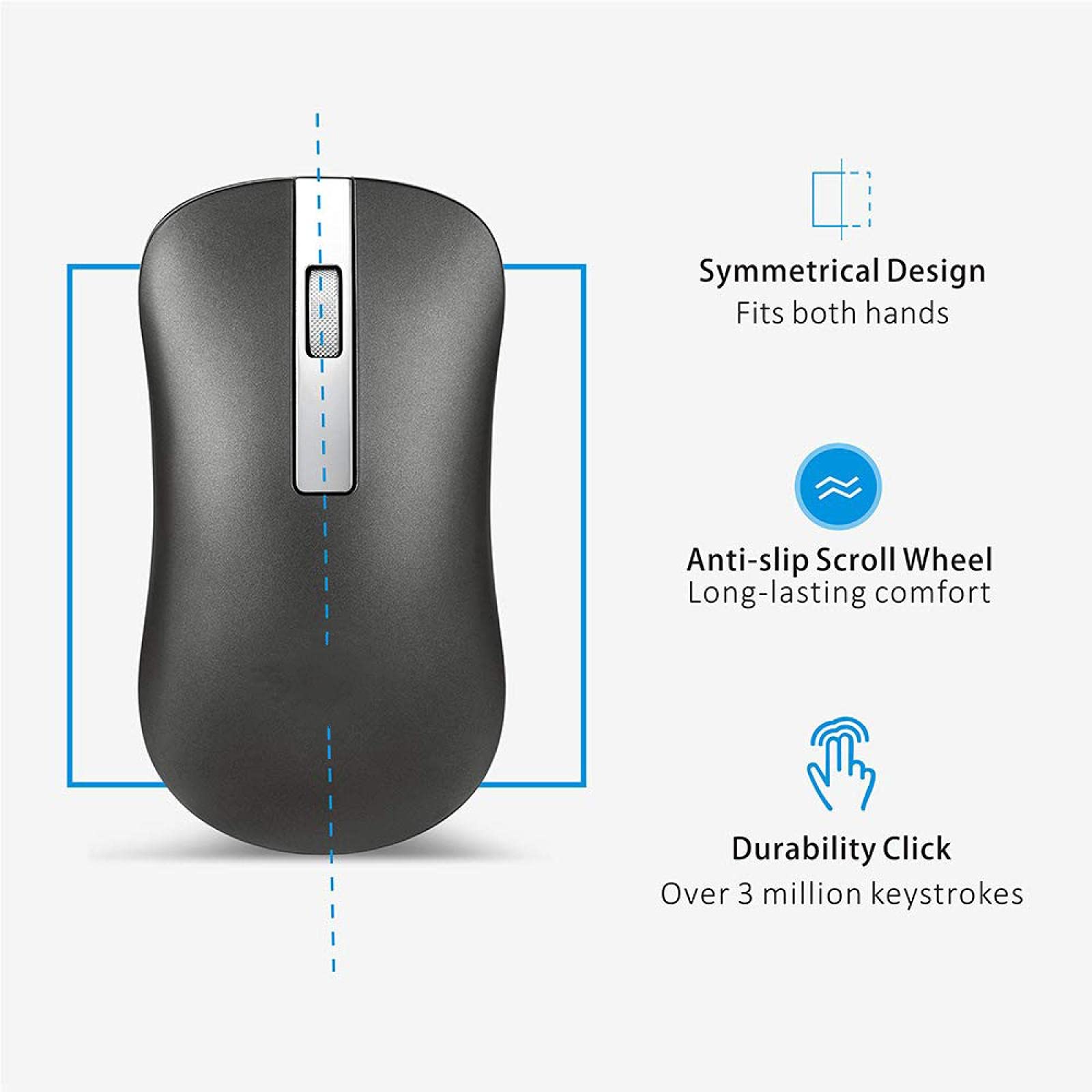 Ładowana mysz bezprzewodowa, mysz komputerowa jest cicha, nadaje się do komputera notebooka PC 2,4 GHz mini USB ergonomiczna bezgłośna mysz 2,4 GHz USB srebrna