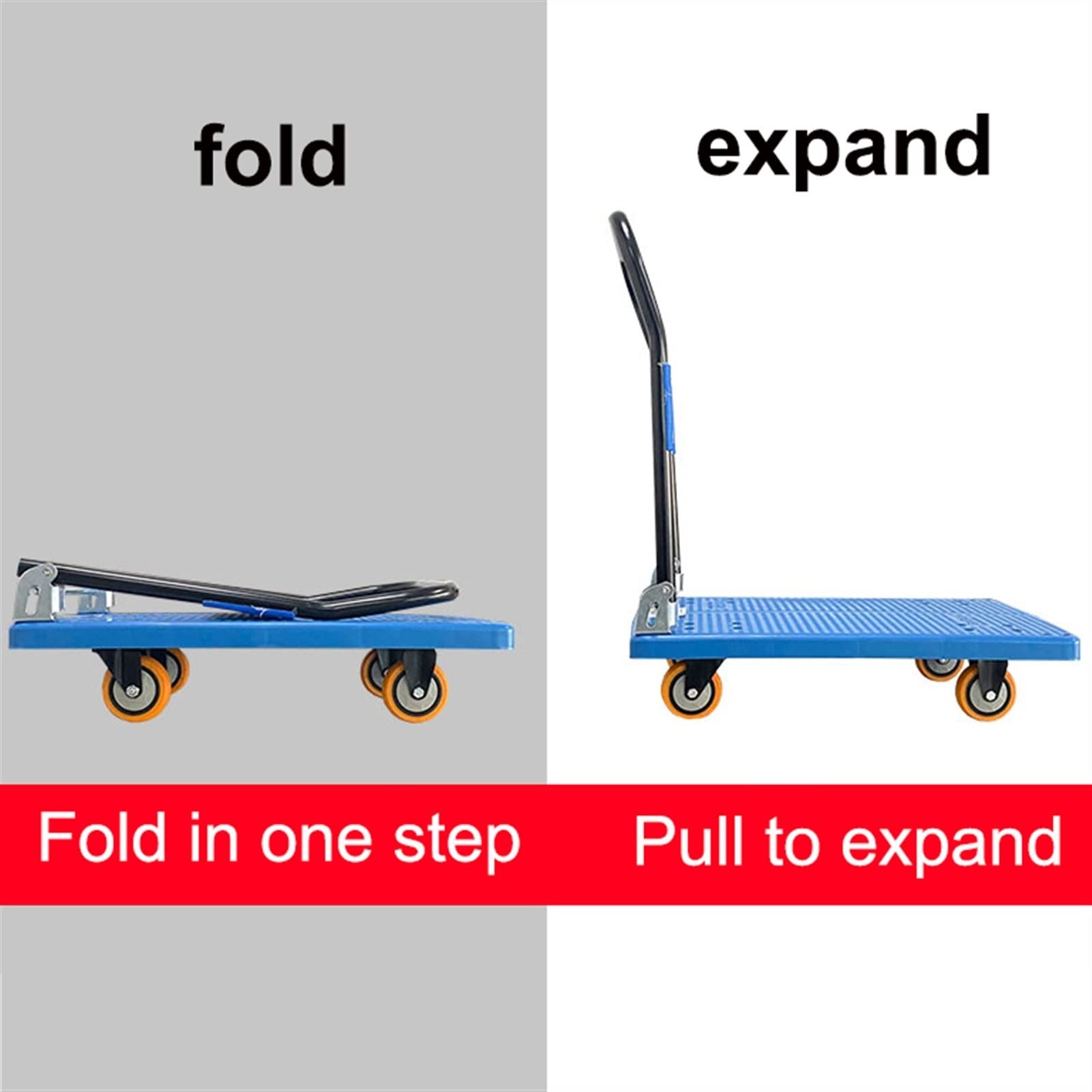 Carrello Pieghevole, Carrello di Trasporto, Carrello a pianale Piatto Muto Pieghevole, con Maniglia Pieghevole per Il Trasporto, Il Magazzino, la casa. (Size : 88 * 58cm[34 * 22inch])