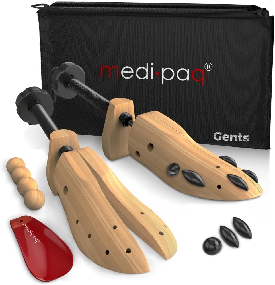 2x Two Way Adjustable Premium Ladies Gents Pine Shoe Stretchers - Shoe Tree with Cedar Balls and Drawstring Bag - Wooden Shoe Stretcher for Men Women - Wooden Shoe Tree for Men Women