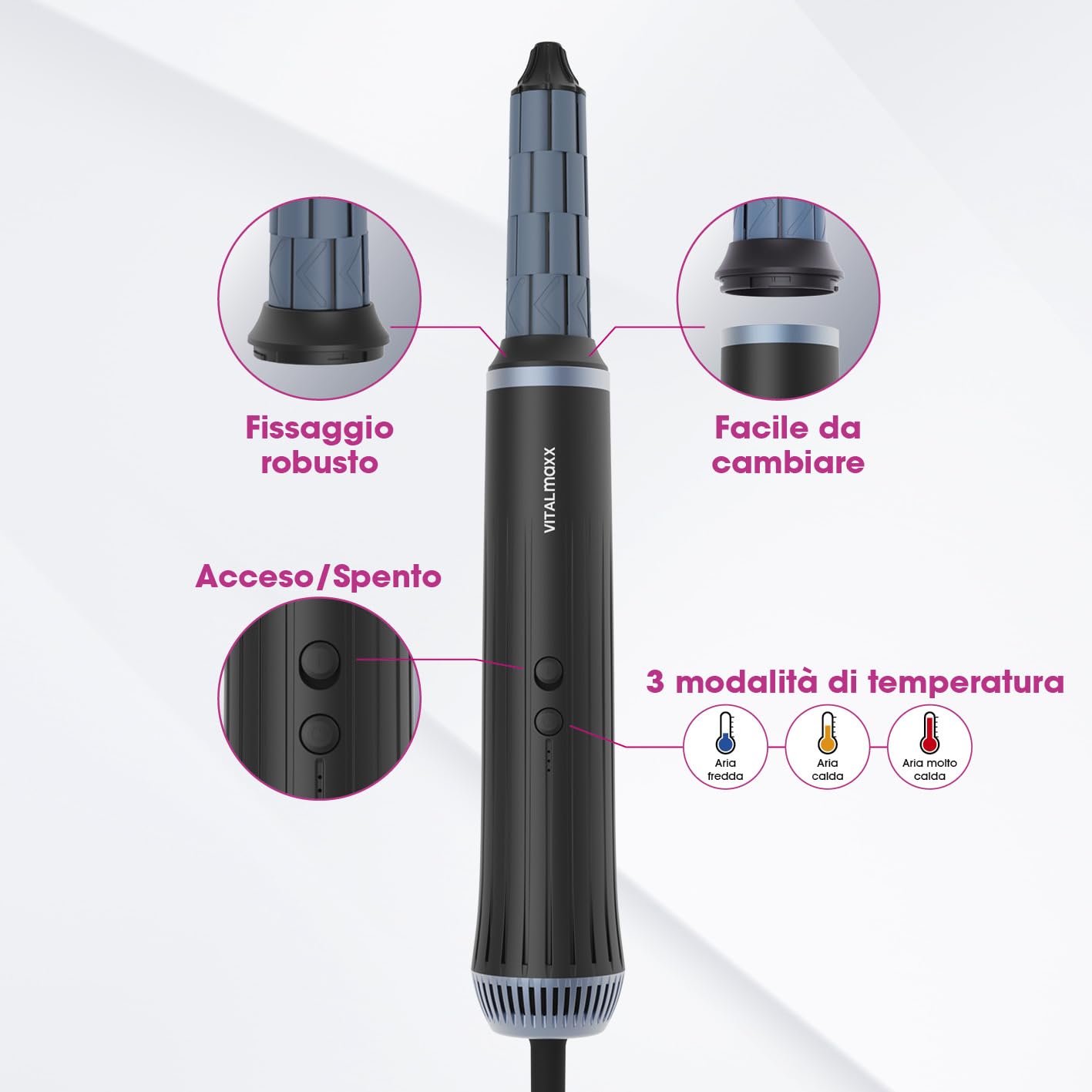 VITALmaxx Air Curler Plus 6-in-1 | Tecnologia airflow | Multi-styler con arricciacapelli, asciugacapelli, spazzola e diffusore - asciugatura, styling, creazione di ricci | 1500W [nero].