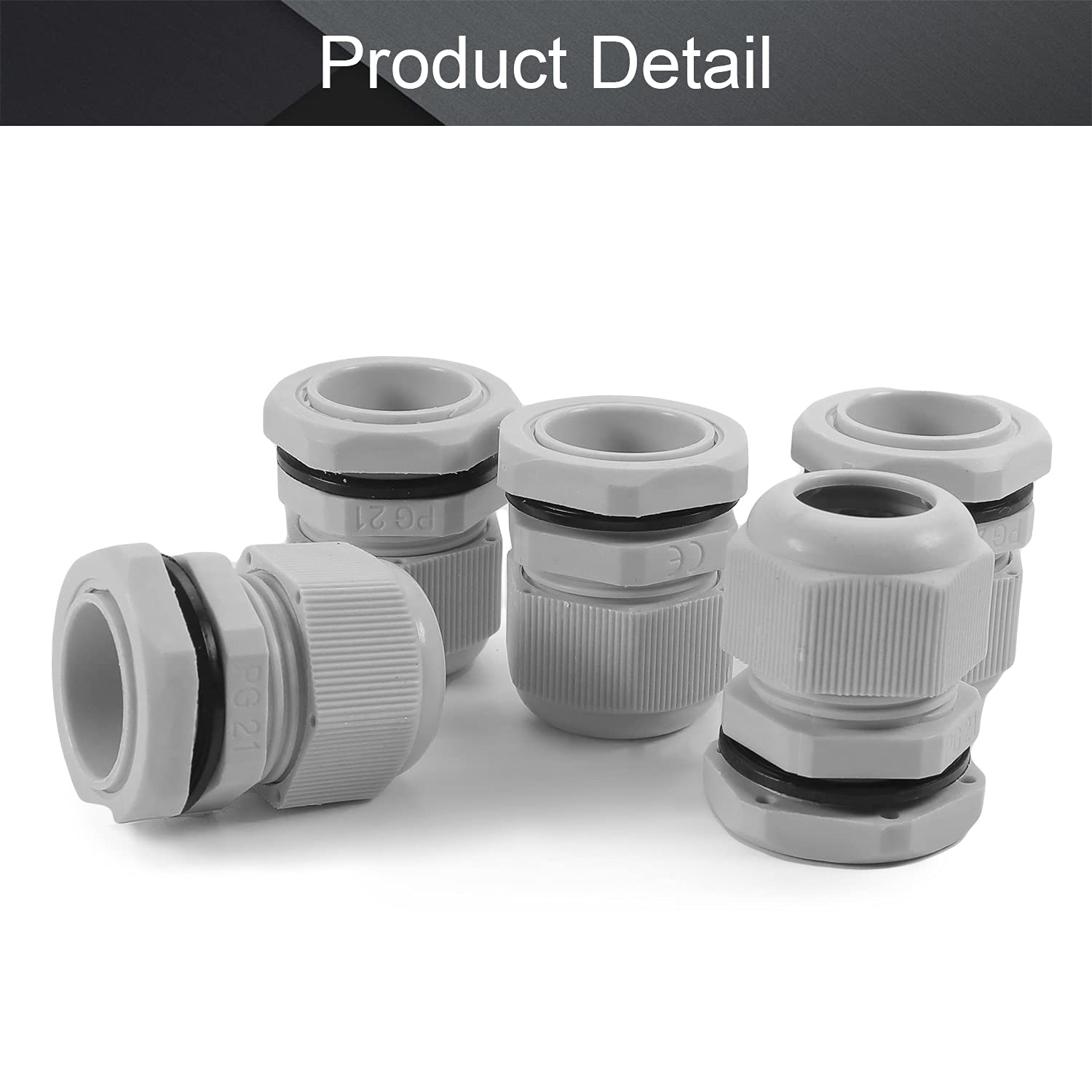 Fielect 5-Pack PG21 Waterproof Cable Gland Joints – Adjustable Connector For 16-21mm Diameter Cables, Nylon PA6, White (IP68 Style)
