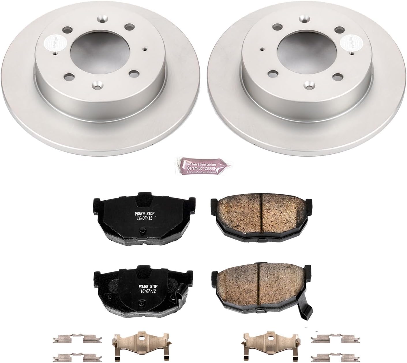 PowerStop Rear Brake Kit For Kia Spectra 2004-09 | Kia Spectra5 2005-09 - Fully-Coated Disc Rotors with Z17 Ceramic Brake Pads Replacement, CRK5905