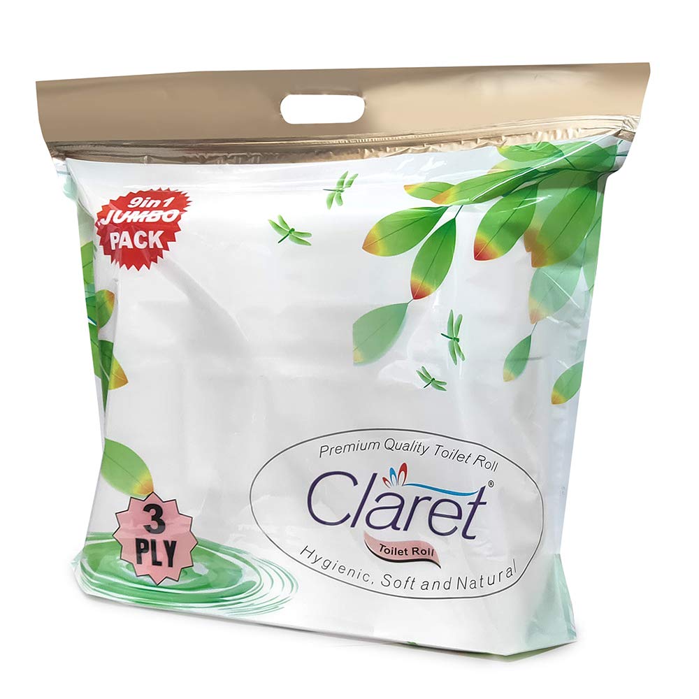 Claret Premium Highly Absorbent Toilet Paper Rolls - 9 in 1 Jumbo Pack, 3-Ply Commercial Grade for Daily Use - Ultimate Softness & Strength-image-35
