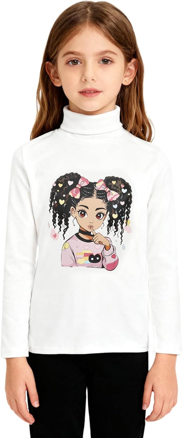 Kids Fleece Thermal Top Printed High Turtle Neck Long Sleeve Thick Shirt
