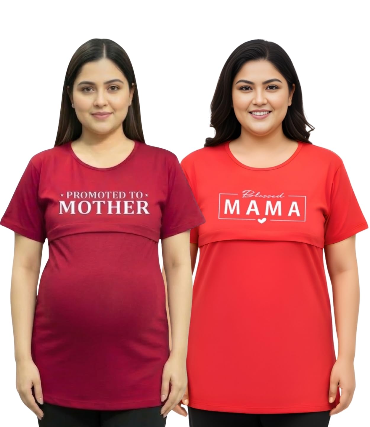 Women’s Maternity Nursing T-Shirt – Soft Cotton Feeding Top with Hidden Layer, Breastfeeding Friendly Casual Wear Combo Pack of 2-image-43