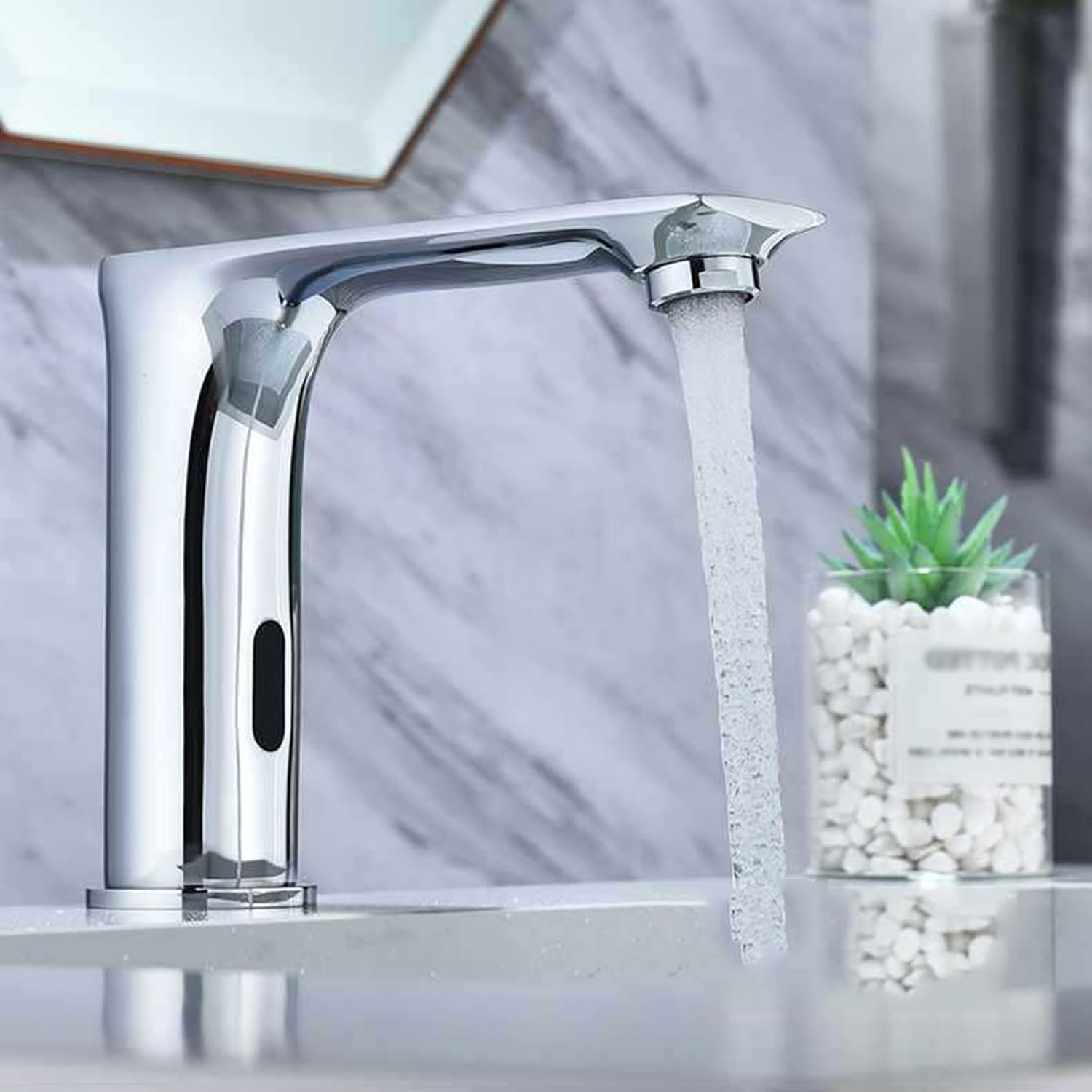 Automatic Sensor Faucet Bathroom Taps Chrome Touchless Bathroom Faucet Brass Bathroom Sink Taps Battery Powered,Low
