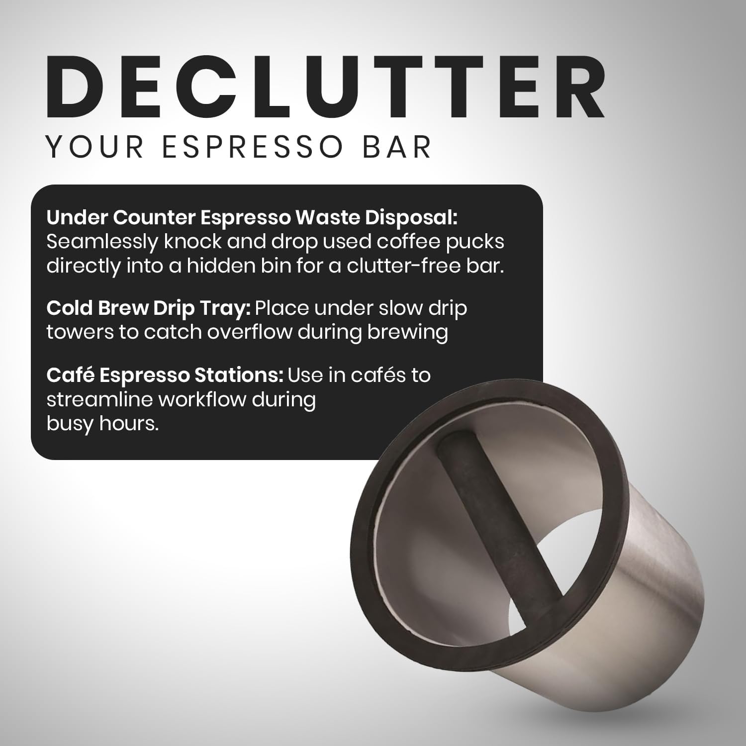 Rattleware Premium Stainless Round Knock Box (6.25" x 7.5") - Bottom Closed, Space-Saving Espresso Grounds Disposal Solution - Ideal for Home & Cafe Baristas