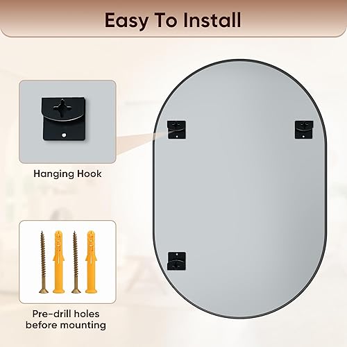 Miniatura 7 de Antok Espejo de pared, espejo de tocador de baño de 20 x 30 pulgadas, vidrio templado HD antioxidante, espejos de montaje en pared para sala de