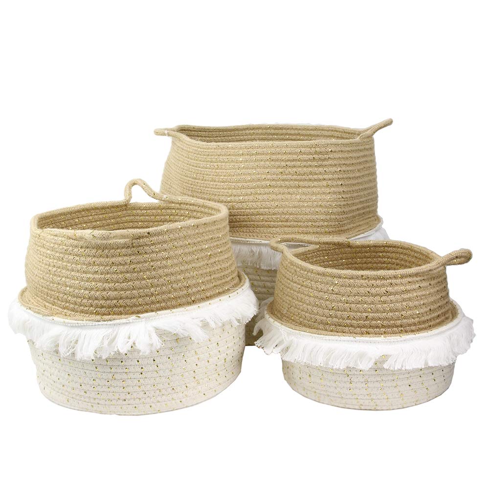 Totally Addict rg6123 cestas Almacenamiento a Flequillo, Textil, algodón, Blanco, Dorado, S, M, L, White, Gold - Image 4