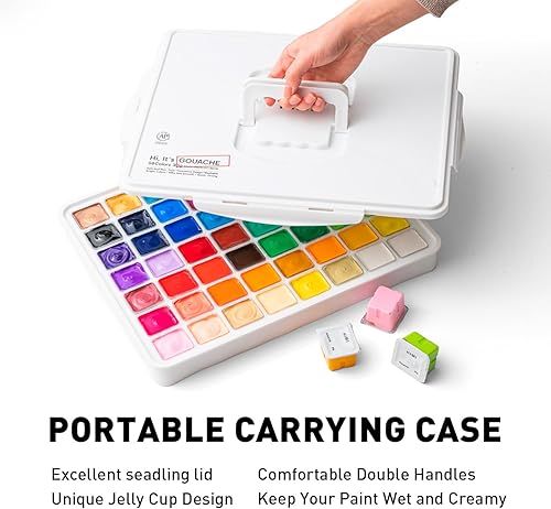 Miniatura 5 de HIMI Juego de pintura Gouache, 56 colores x 1.06 oz (30 g), diseño único de taza de gelatina en un estuche de transporte, perfecto para artistas,