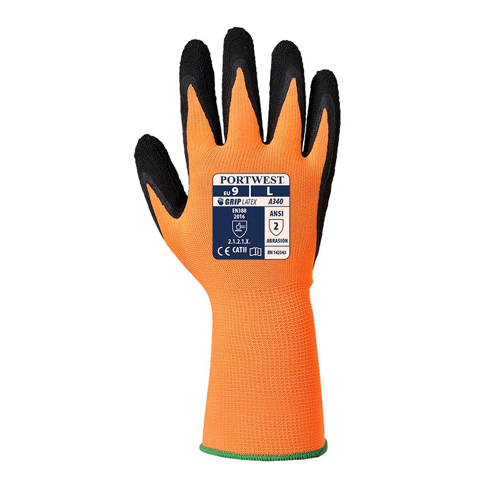 Portwest A340 High Visibility Grip Glove - Latex Foam Orange/Black, Medium - Image 2