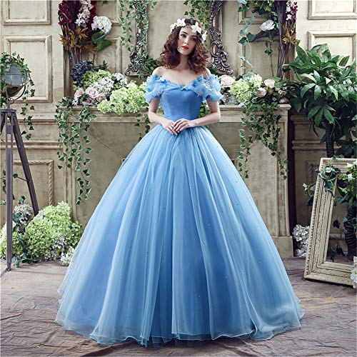 2024 Blue Ball Gown Prom Dress New Movie Princess Cinderella Cosplay Dress Off The Shoulder Organza Long Prom Gown Prom Dress2