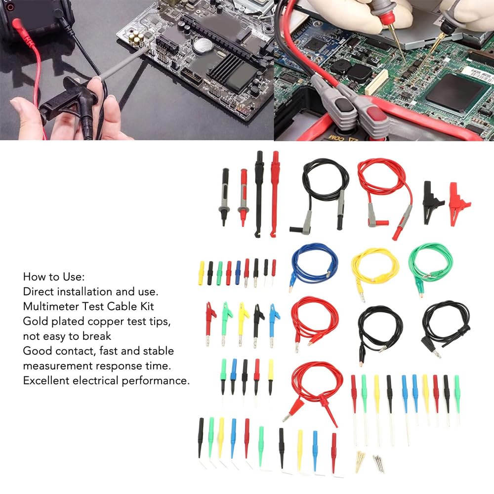 Kit de cables para multímetro,62 cables de prueba multiusos profesionales con conector banana,sonda de aguja aislada y más para pruebas eléctricas digitales y diagnóstico automotriz