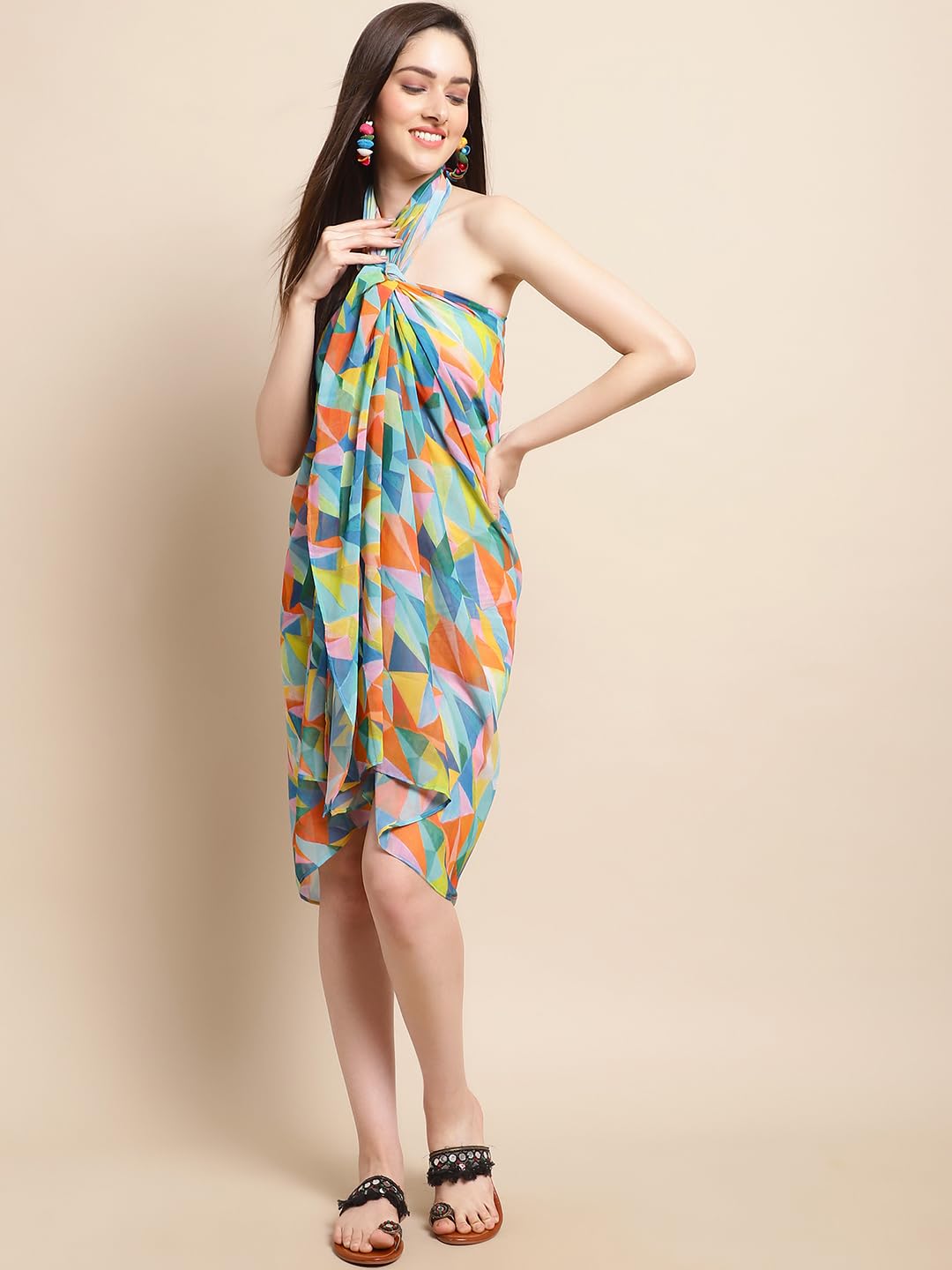 Claura Geometric Printed Swimwear Cover Up Sarong 1
