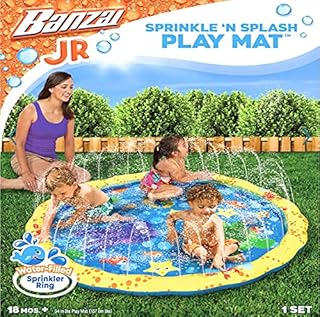 BANZAI 14663 Sprinkle 'n' Splash Baby Toddler Play Mat Sprinkler Paddling Pool for Toddlers & Young Kids, Multi-Colour