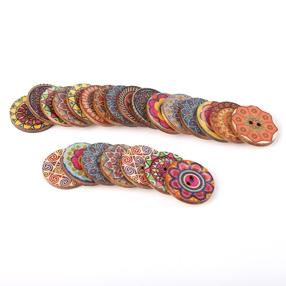 FTVOGUE 100 Pcs Boutons Motif Mixte En Bois Avec 2 Trous